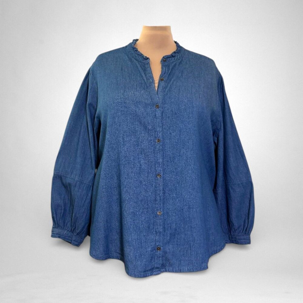 OLD NAVY Ruffle-Collar Denim Button Front Shirt, NWOT! Plus Size